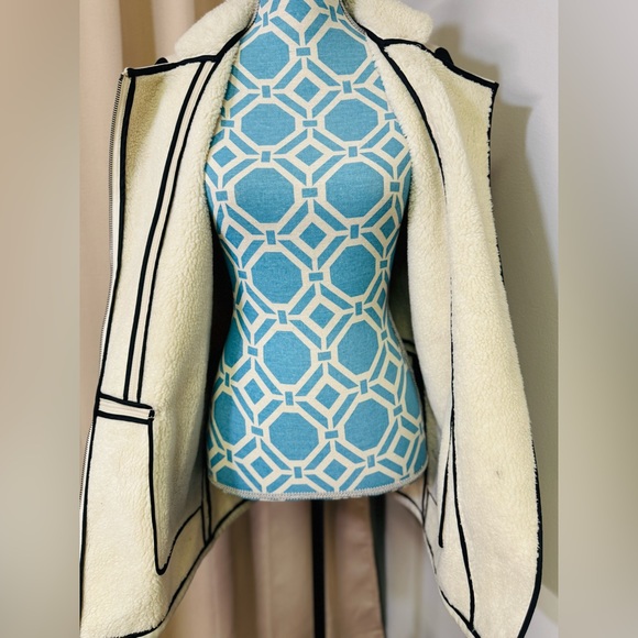 Tibi Moto Jacket Colorblock Career Zip Up Zipper Sleeve Cream/Black Sz 0 - Picture 5 of 8